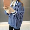Women Imitation Mink Velvet Cardigan Sweater Coat Short Women Fuzzy Sweater Lantern Sleeve Casual Sweater Knitted Mohair Cardigan Jacket Outwear