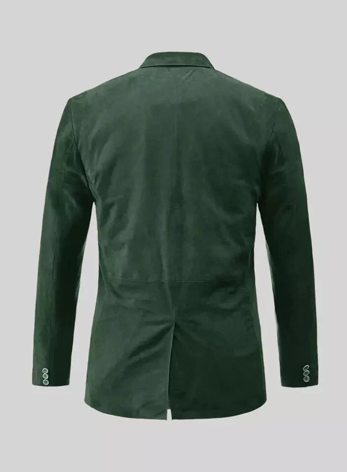 Stylish Formal Wedding Men's Blazer Suede Green Handmade Genuine Leather Lambskin