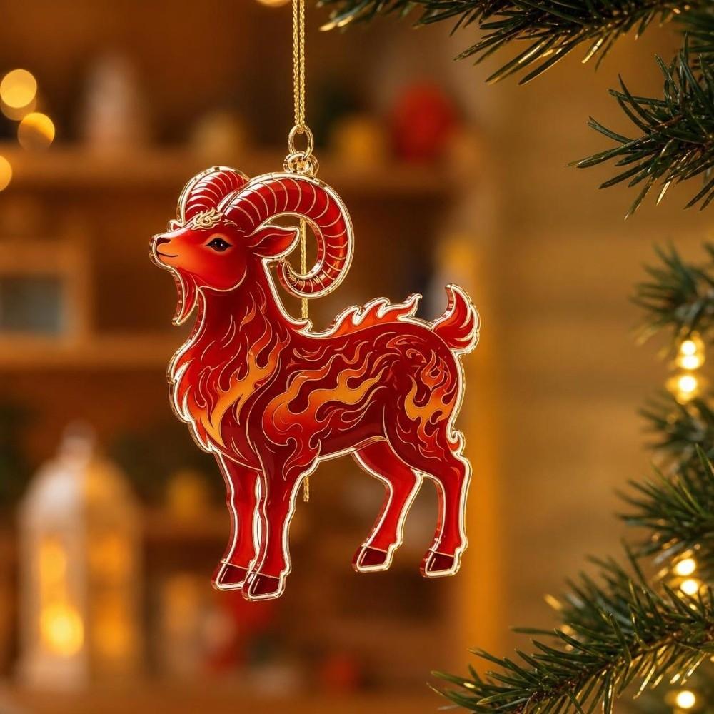 Acrylic Car Goat Pendant 2D Flat Car Rearview Mirror Keychain  Christmas Decor