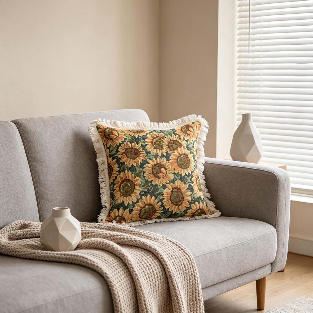 Washable Square Modern Farmhouse Couch Sofa Living Room Outdoor Cushion Decorative Tassel Couch Throw Pillow Covers