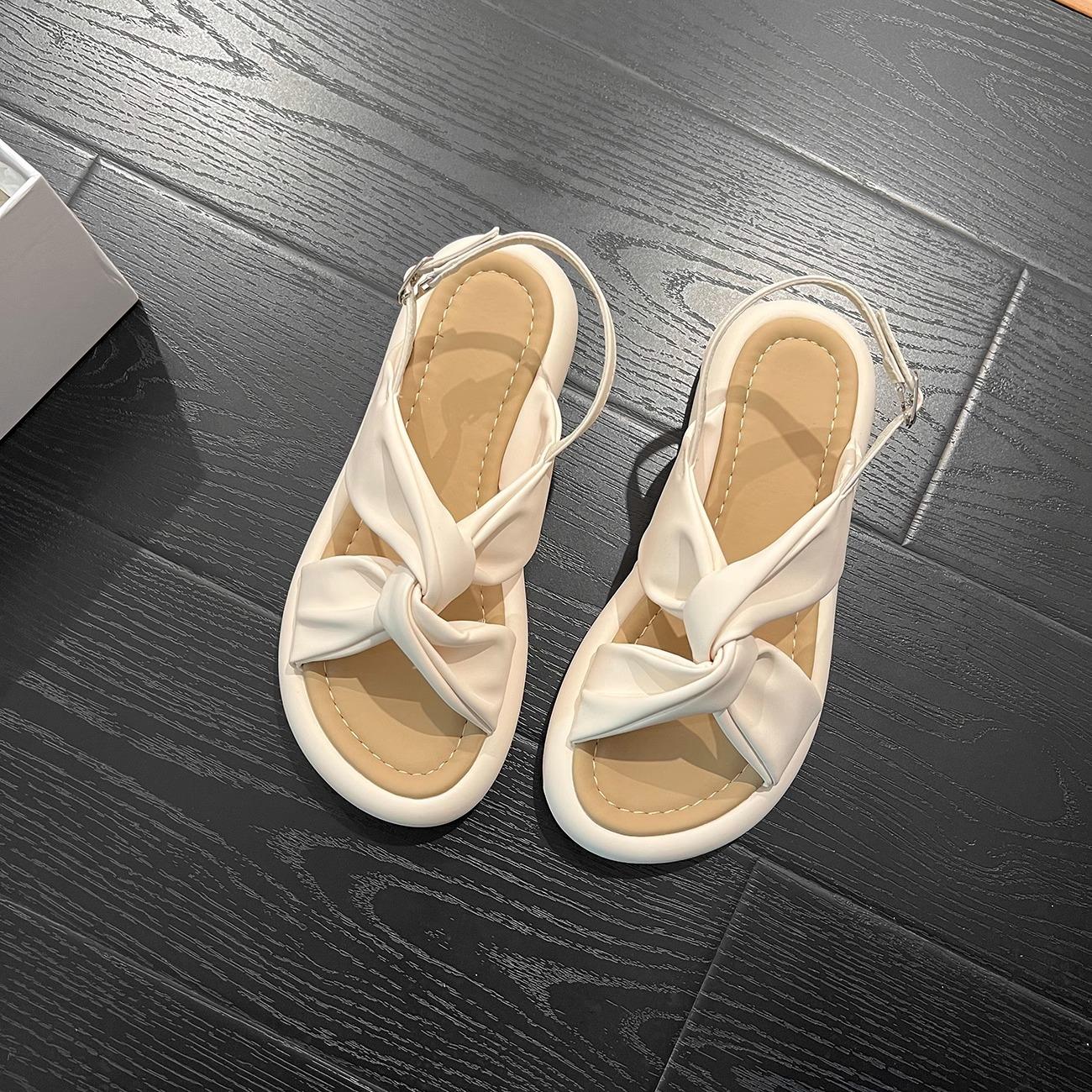 

Женские сандалии Классические летние сандалии с ремешком на щиколотке и пряжкой на плоской подошве Сандалии на плоской подошве с мягкой подошвой Женская повседневная летняя обувь для женщин 35 бежевый