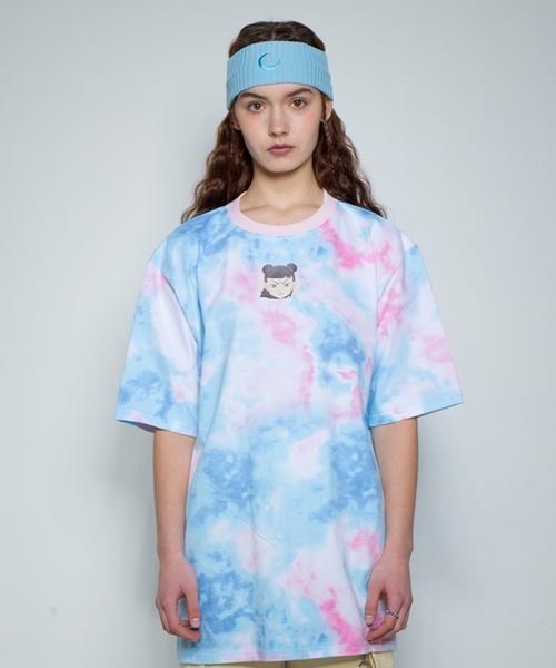 Fake Mama Tie-Dye Face Print T-Shirt [Skyblue] Sky Blue