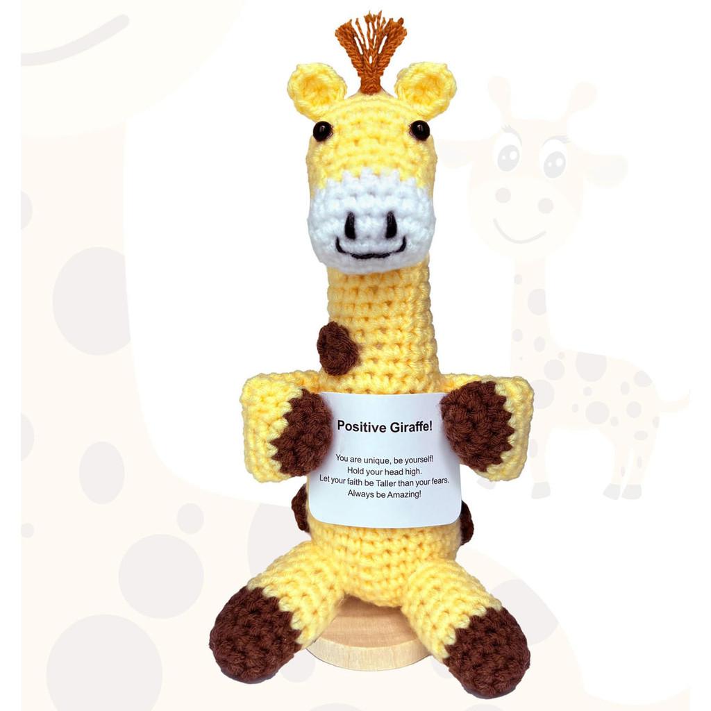 Giraffe Positive Crochet Animals Doll With Card Desktop Ornament Emotional Support Handmade Knitted Cheer Up Toy