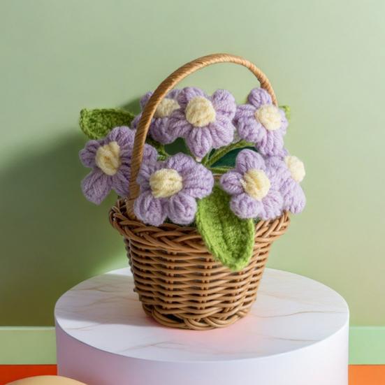 Crocheted Potted Flower Decoration Handmade Knitting Floral Ornament Finished Hand Woven Flower Home Office Table Centerpiece