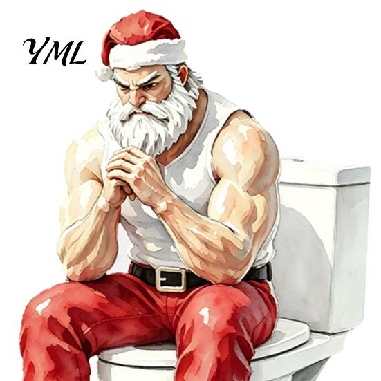 Creative Santa Claus Wall Murals Funny Muscular Toilet Seat Decal, Self?Adhesive PVC Christmas Muscle Decals Restroom Sticker, Humorous Bathroom