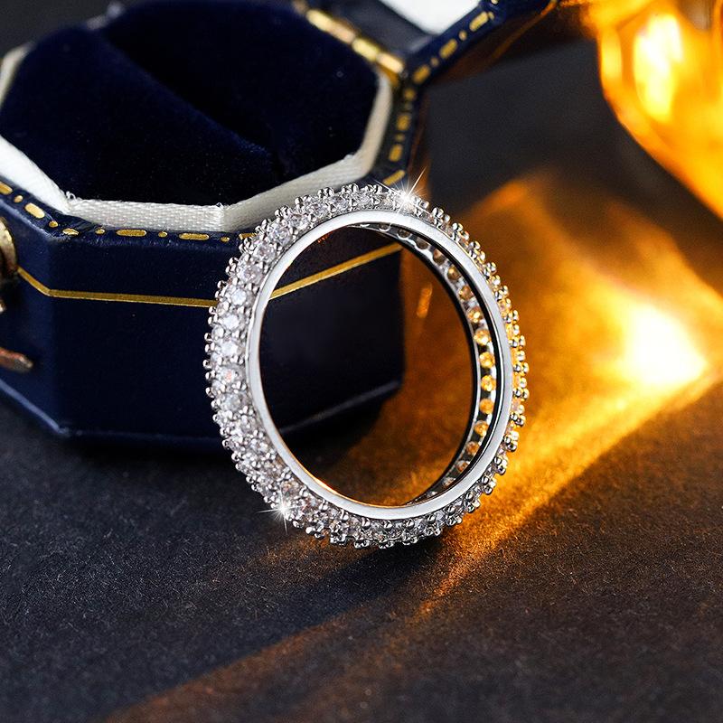 Simple And Slightly Set Three-row Zircon Ring 925 Silver Hip-hop Jewelry For Women Wedding Party Birthday Jewelry Gift For Ladie