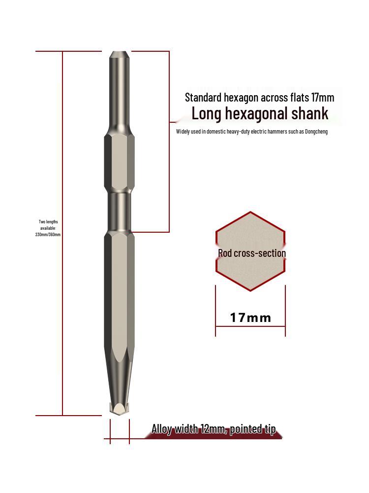 Hexagonal 0810 Jackhammer Chisels: Pointed & Flat Alloy Chisels 17x260mm
