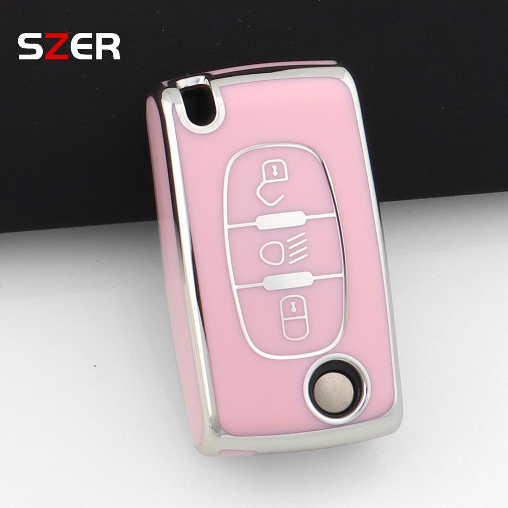 Tpu Car Folding Key Case Cover For Citroen C2 C3 C4 C5 C6 Xsara Berlingo For Peugeot 207 307 308 407 607 807 Holder Fob Keychain
