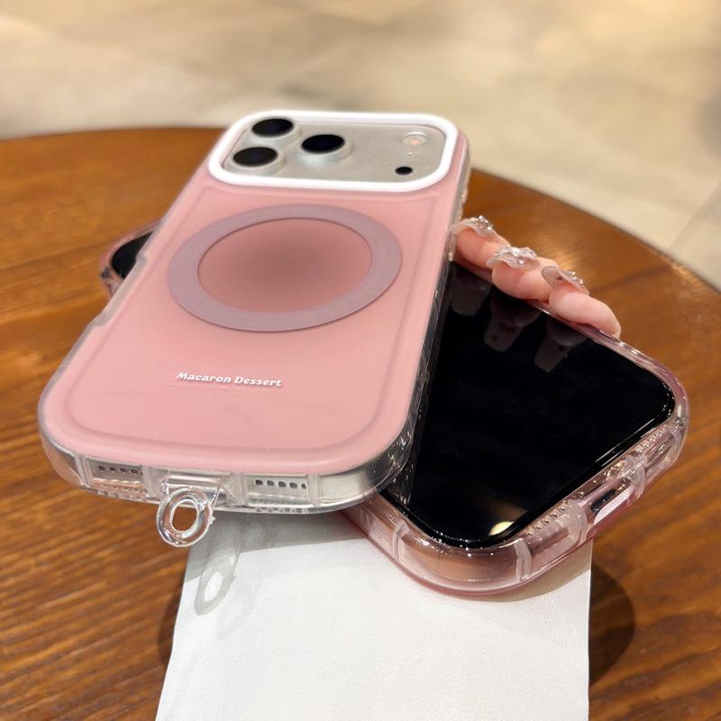 Cute Oval Magnetic For Magsafe Case For iPhone 17 16 15 14 13 12 11 Pro Max Candy Wrist Strap Lanyard Shockproof Bumper Cover