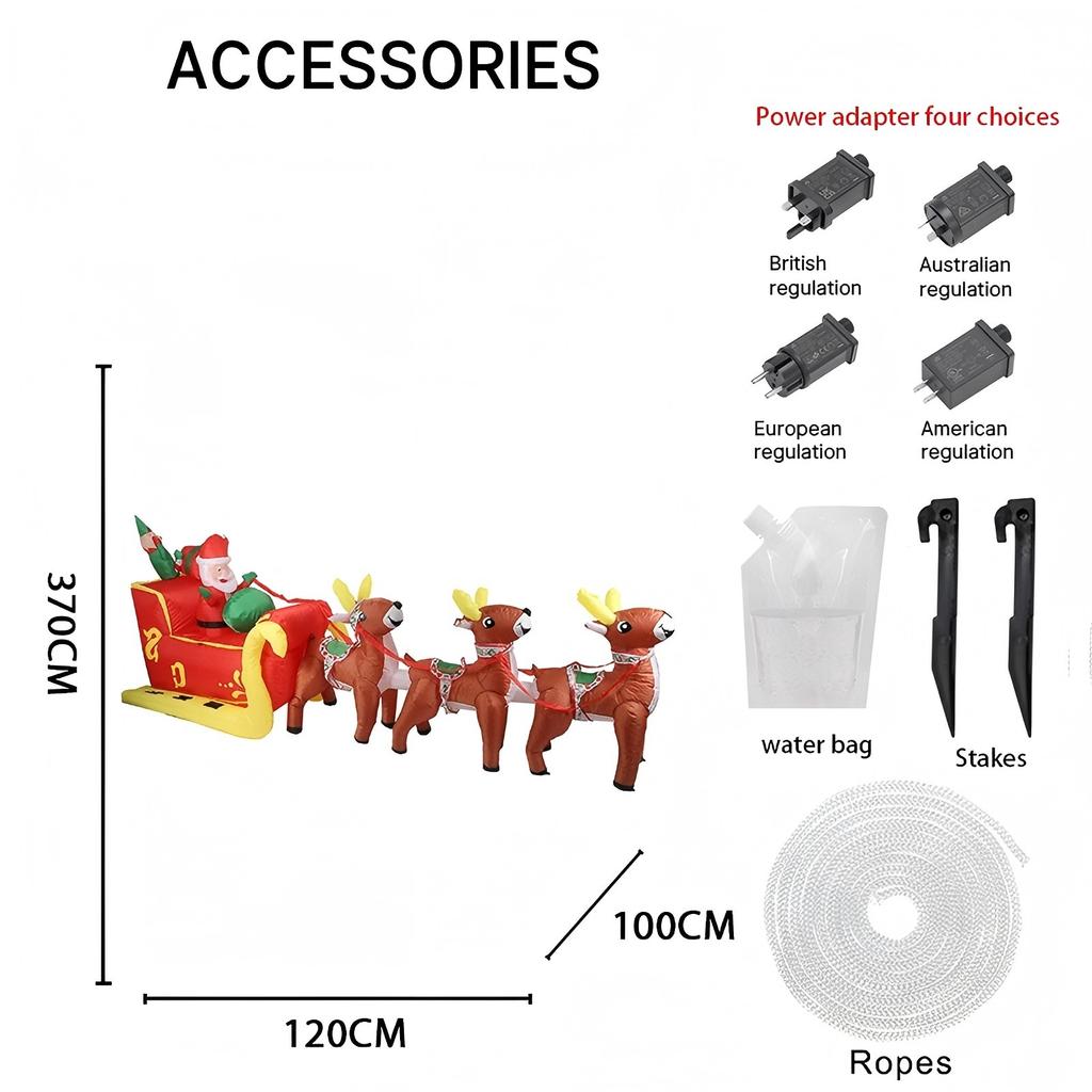 12.14FT LED Light Xmas Inflatable Reindeer Sleigh Santa Toy Yard Party Decoration Home Ornament Supplie Christmas Holiday Gifts