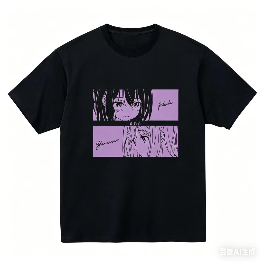 2026 Summer Cute Anime Pattern T-shirt with Adachi and Shimamura School Uniform Print, Unisex Casual Cotton Style Fan T-Shirt
