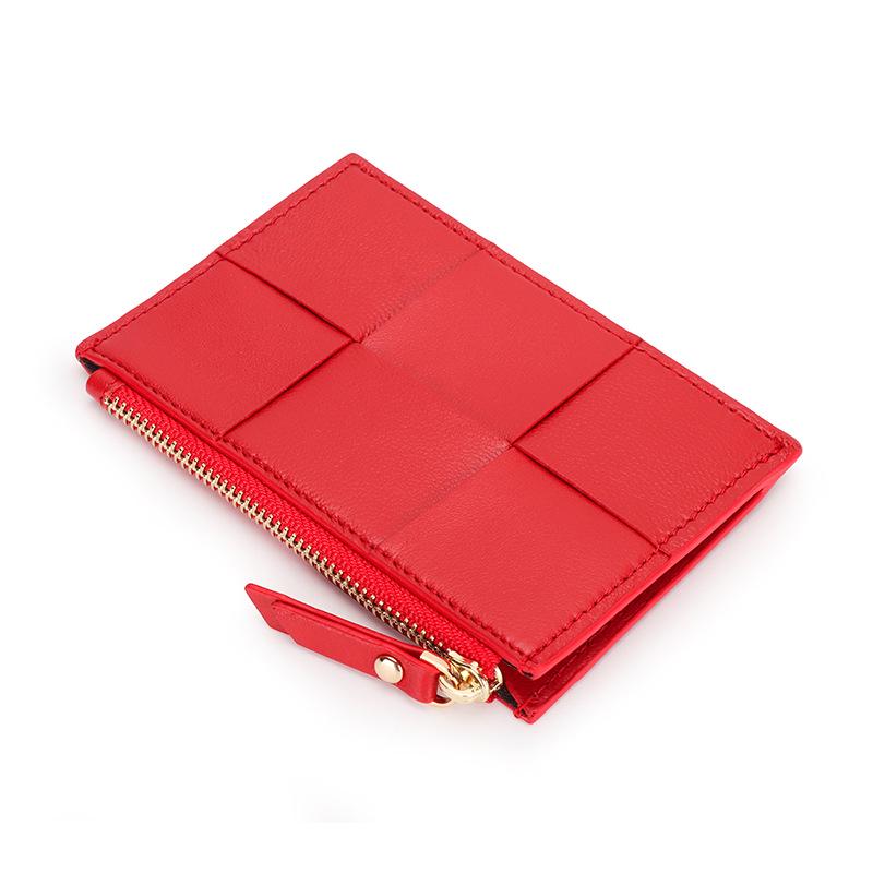 Genuine Leather Women's Sheepskin Woven Coin Purse and Multi-Card Holder