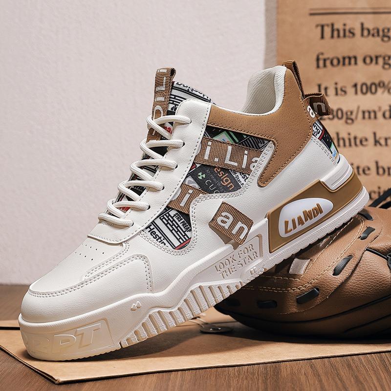 Men's Shoes Fashion Korean Version Leather Casual Shoes Trendy Street Skateboard Shoes Men's High-top Sneakers Chaussure Hommes