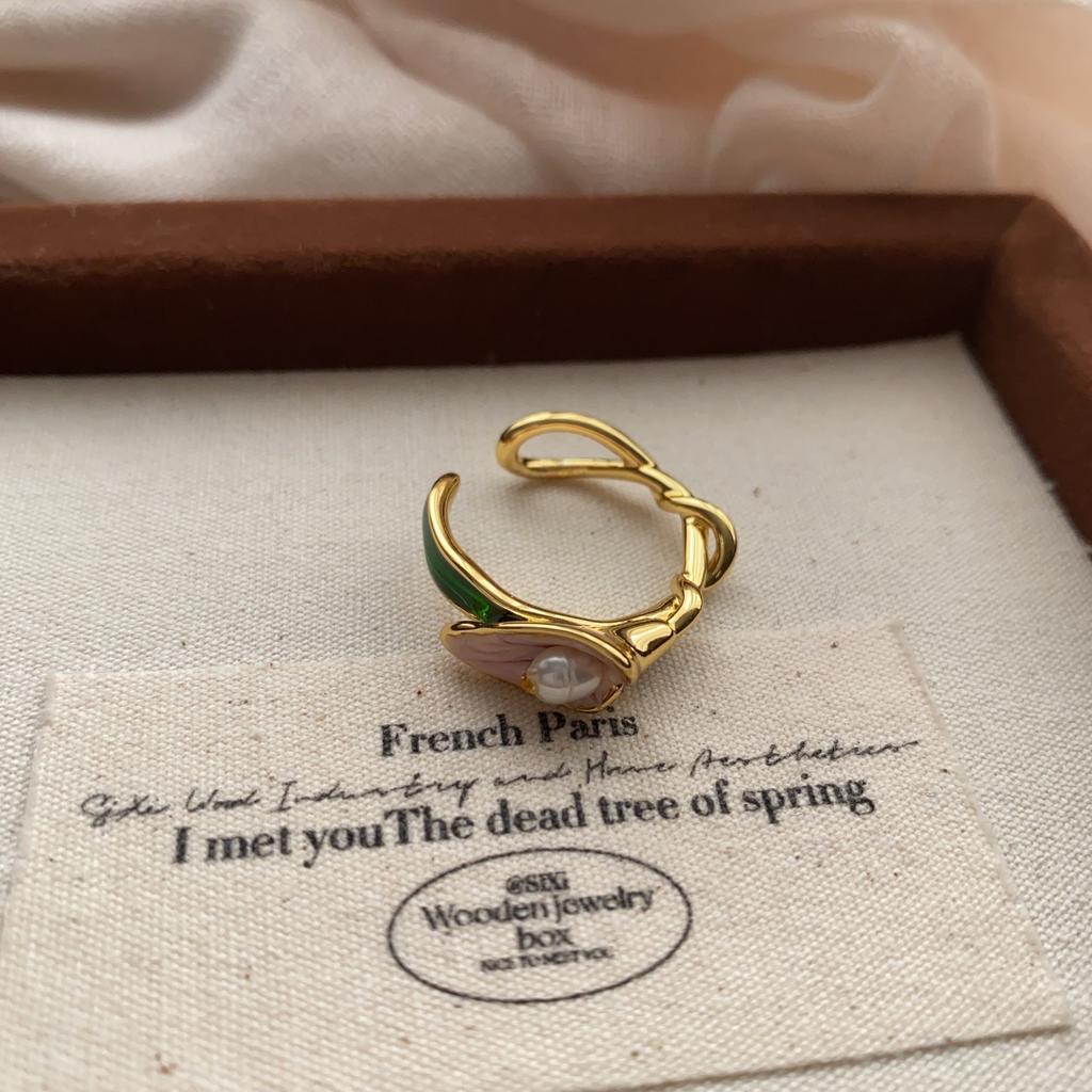 Sweet Pearl Flower Opening Ring, Exquisite Niche Temperament, Index Finger Ring, Light Luxury, High-End Ring Jewelry.