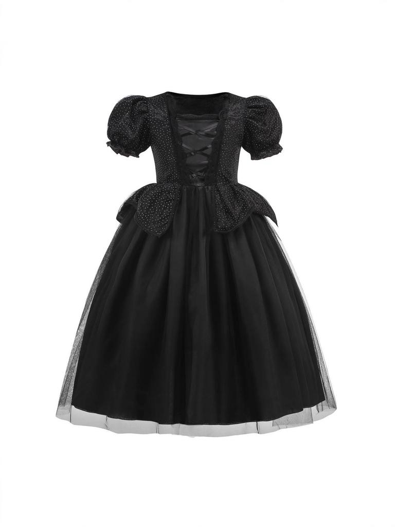 Maleficent Hexe Halloween Cosplay Kleid für Mädchen - Dunkler Stil Schwarzes Prinzessinnen Outfit