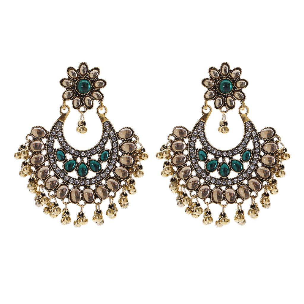 Indian Jhumka Zircon Vintage Bell Tassel Earring Boho Antique Ethnic copper Plated Drop Hanging Earrings For Women Pendientes