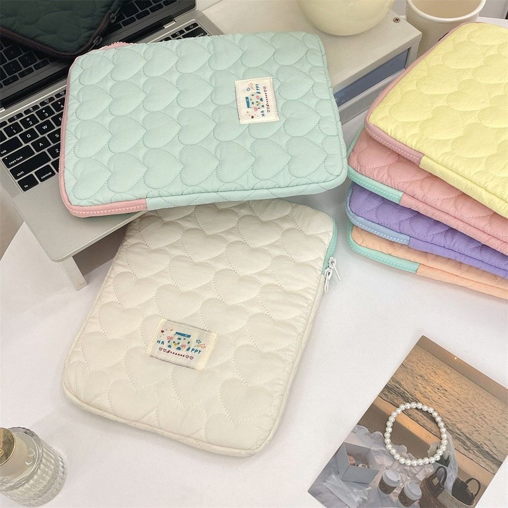 Love Plaid Laptop Storage Bag Quilted Tablet Sleeve Pouch Korean Style Computer Bag  For Women