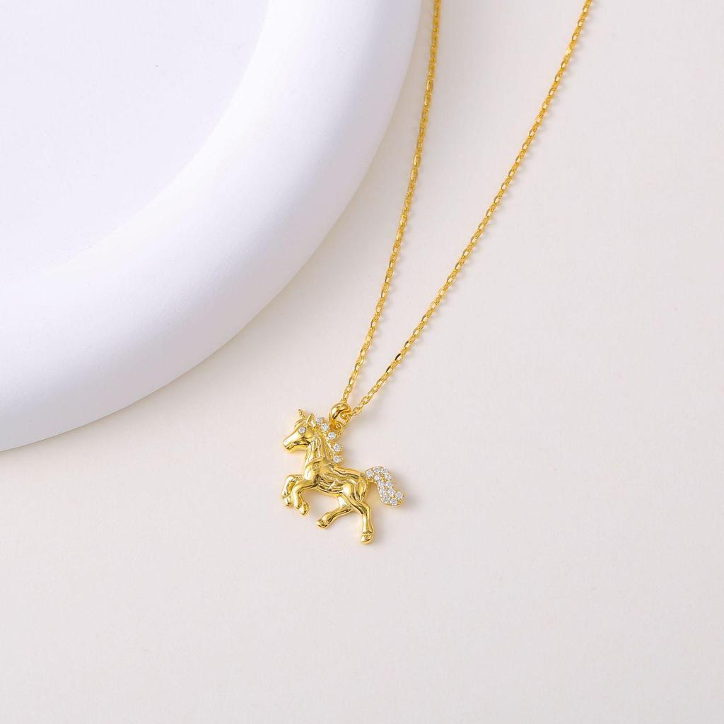 S925 Sterling Silver Lucky Unicorn Collarbone Pendant Necklace: Light Luxury, Elegant, and Versatile.
