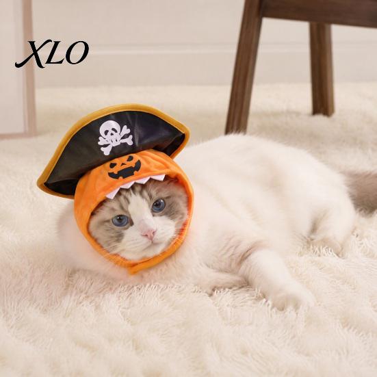 Soft Fabric Pet Costume Cat Pumpkin Pirate Hat, Halloween Cozy Funny Comfortable Kitten Winter Cap Cosplay Hat for Cats, Small Dogs, Holiday