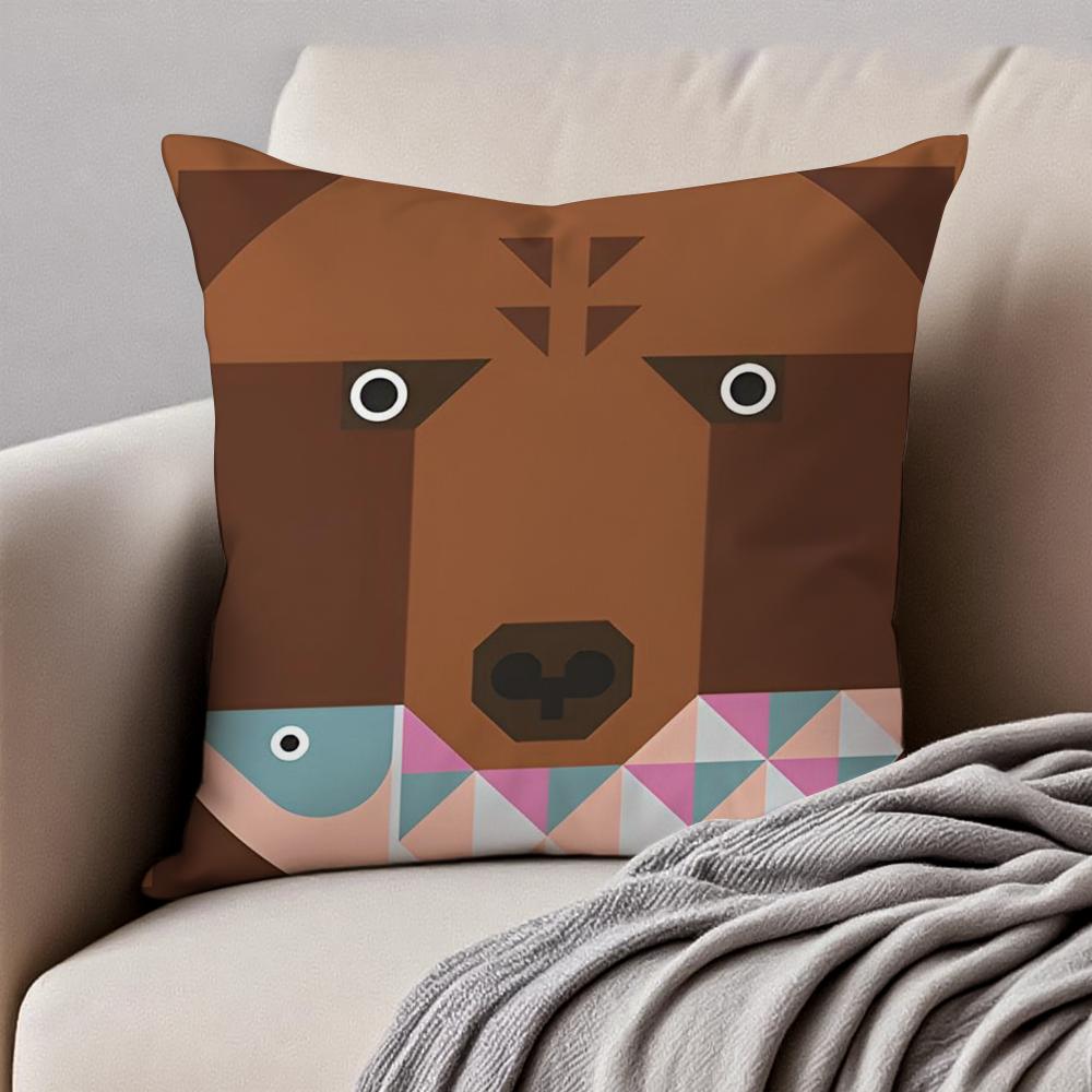Minimalist Simple Animal Anime Art Cushion Cover Pillowcase Antidustmite Invisible Zipper Short Plush Sofa Cushion