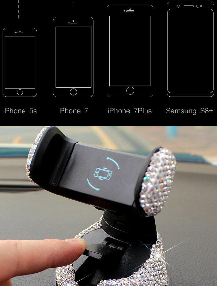 Diamond-Studded Car Phone Holder: Air Vent & Suction Cup, Universal Multifunctional Mount for Women