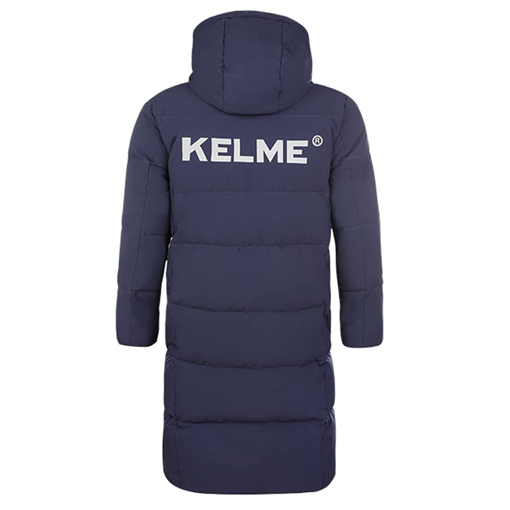 Kelme Men's Lightweight Down Bench Coat with Hood, Water-Repellent, and Outdoor Use (Deep Blue, Size 2XL)