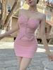 9823 Sexy Waist-Cinching Slimming Camisole Dress with Low-Cut Mesh Splice and Irregular Tight Bodycon Mini Skirt
