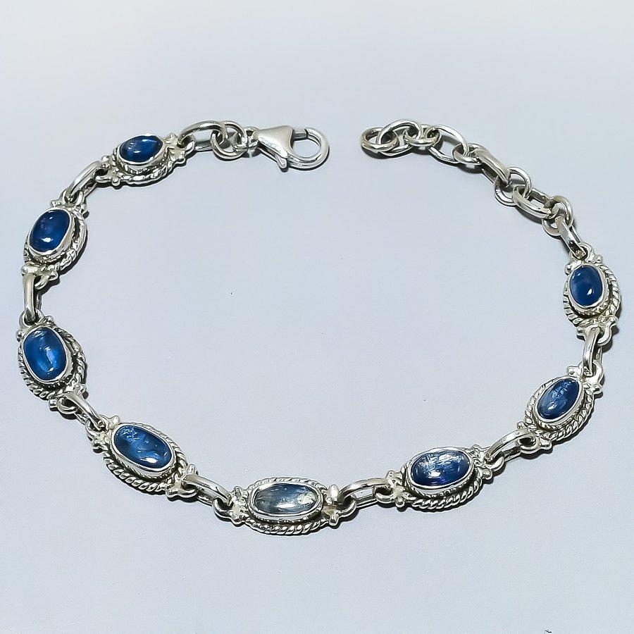 Natural Blue Kyanite Gemstone 925 Solid Sterling Silver Gift Bracelet 7-8" K1w54