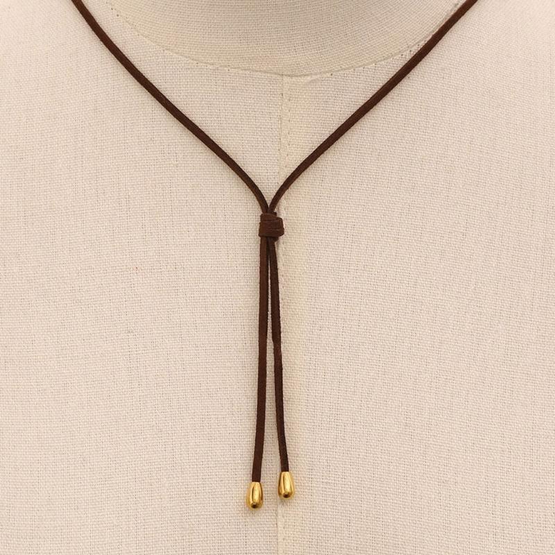 Trendy Irregular Geometric Metal Pendant Necklace Stylish Wax Rope Neckchain Handmade Jewelry Gift for Women Girls