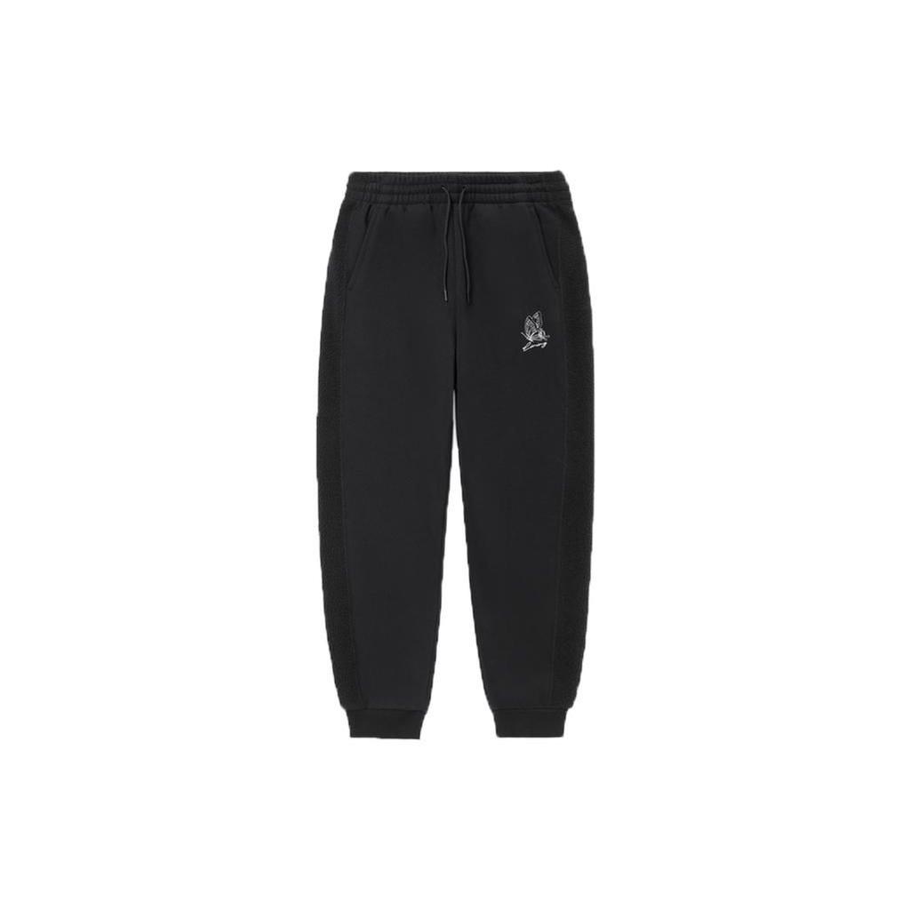 Li Ning Basketball Series Logo Patch Pattern Fleece Loose Straight Casual Pants Women Pants Black AKLRB08-2