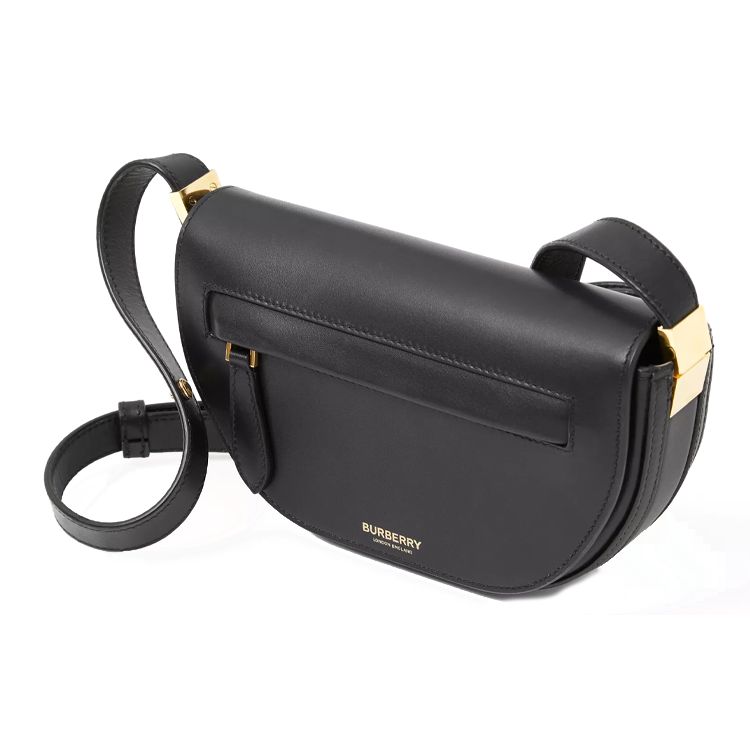 Burberry Olympia Logo Print Lambskin Half Moon Bag Women Handbags Black 80359841
