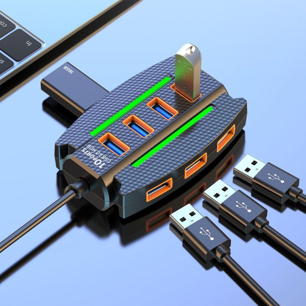 Extend 10 Ports USB 2.0 Splitter RGB Backlight USB Port Expander  Mobile Phone Accessories