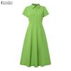 ZANZEA Rochie de vară cu mâneci scurte cu guler răsturnat pentru femei
