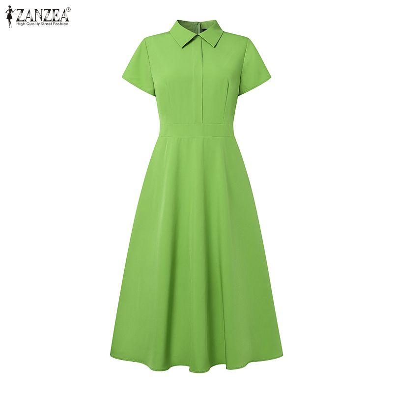 ZANZEA Rochie de vară cu mâneci scurte cu guler răsturnat pentru femei