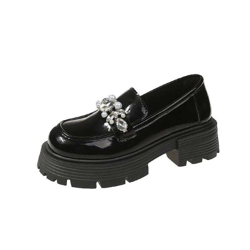 Spring Chunky Single Shoes Women Fashion Round Head Deep Mouth Crystal Buckle Set Foot Soft Sole Mid-Heel Shoes