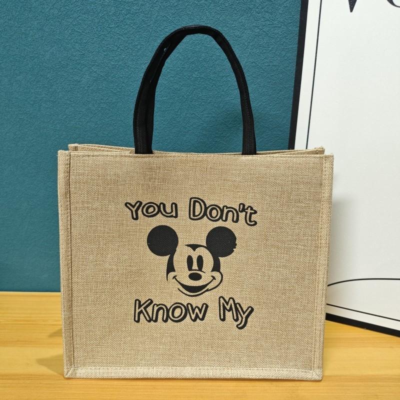 Snoopy Mickey Pattern Tote Bag With Cotton Linen Material For Daily Use And Trendy Casual Style