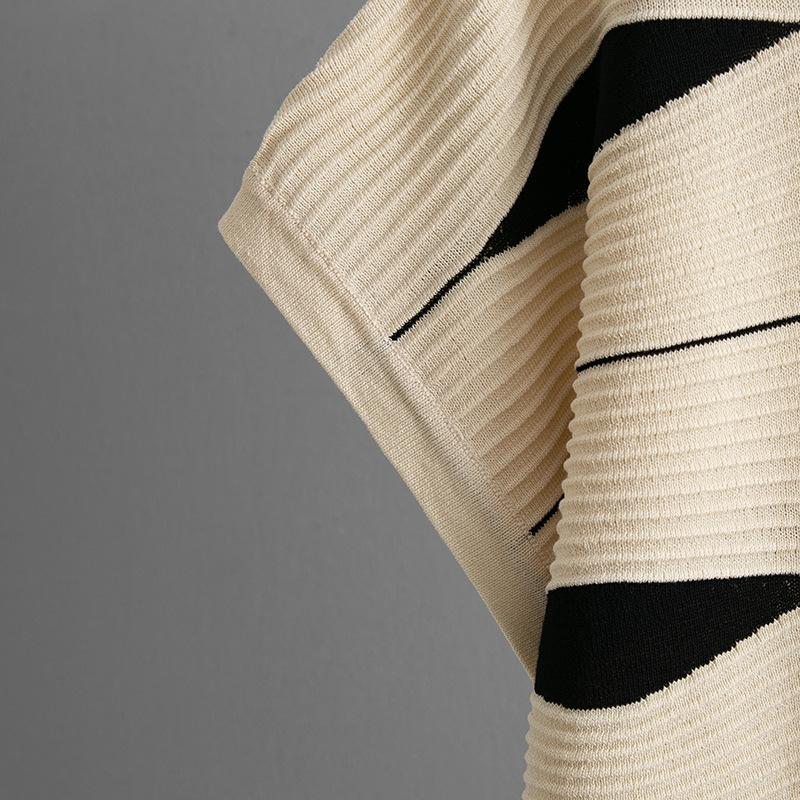 Fashion Suit Women's Summer New Striped Knitted Sweater Top + High Waist Wide Leg Pants Casual Two-piece Set