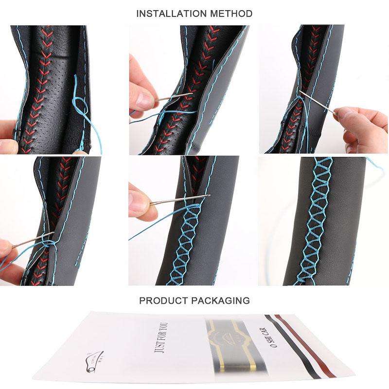 DIY Universal Car Steering Wheel Cover Napa Leather Steering Wheel Wrap Soft Breathable Car Accessories 38cm Auto Steering Wrap