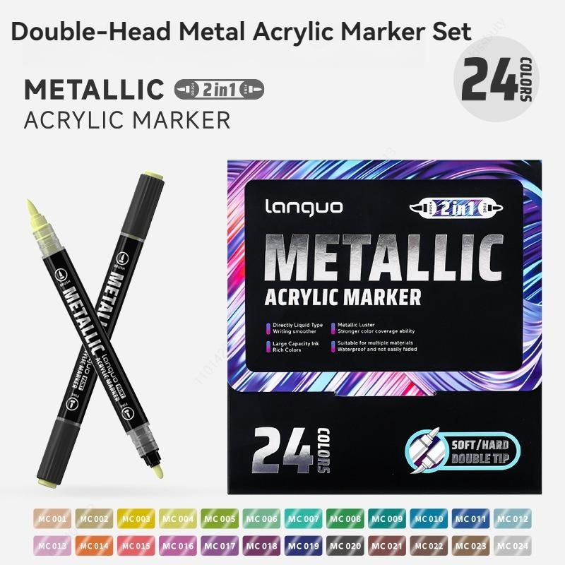 12/48 Metallic Colors Acrylic Paint Markers Dual Tip Pens for Rock Painting Wood Canvas Stone Glass Ceramic Art Supplies Languo
