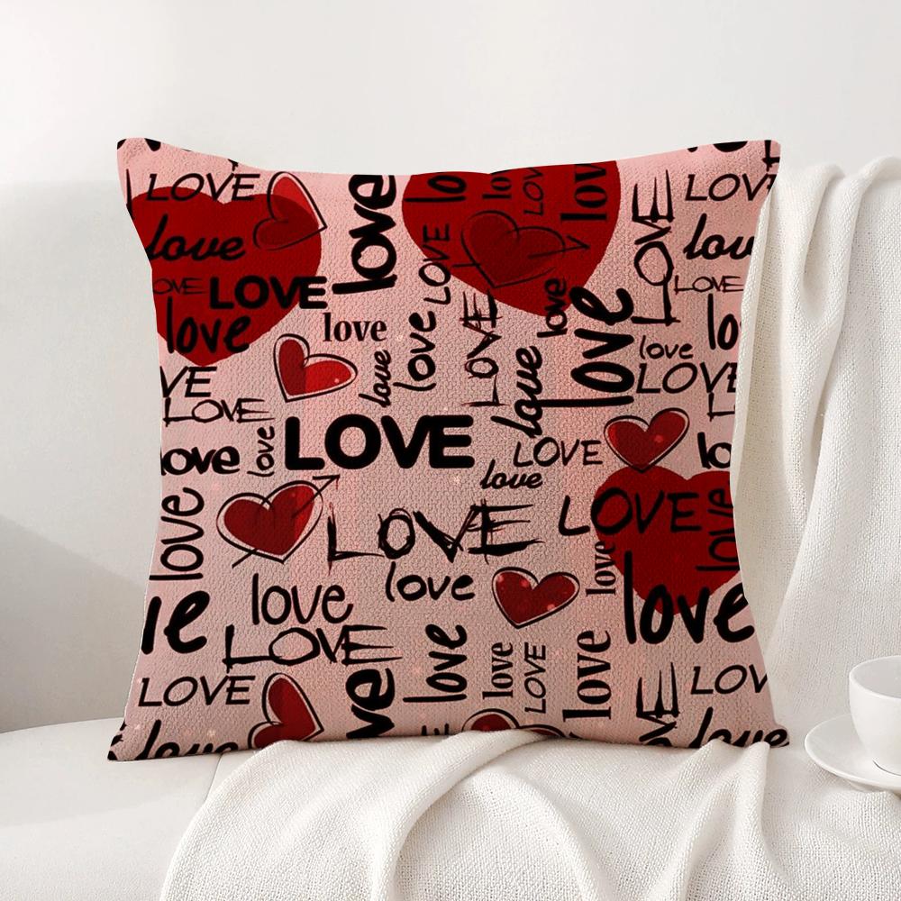 Lovely Heart of Love My Beloved Cushion Cover Natural Linen Organic Fabric DoubleSided Printing Sofa Home Decor Breathable