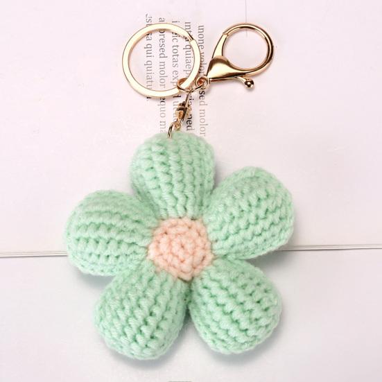 Knitted Keychain Handmade Crochet Flower Keychain Pink Bohemian Bag Charm Car Keys Backpack Accessories