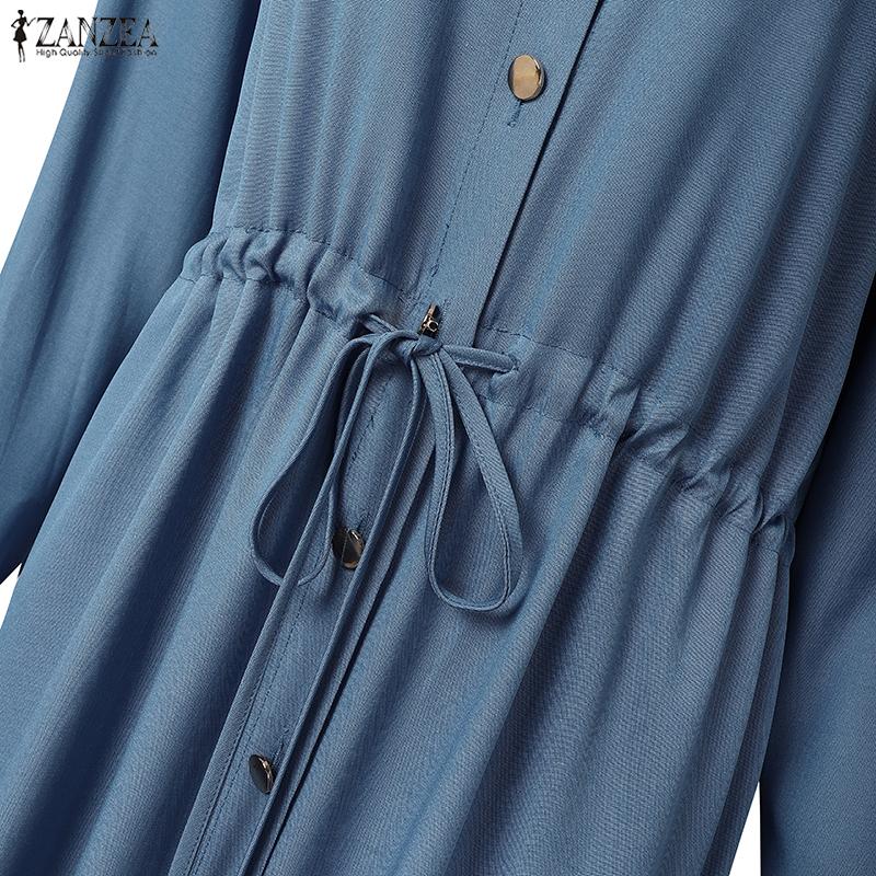 ZANZEA Women Casual Turn Down Collar Loose Long Sleeve Dress