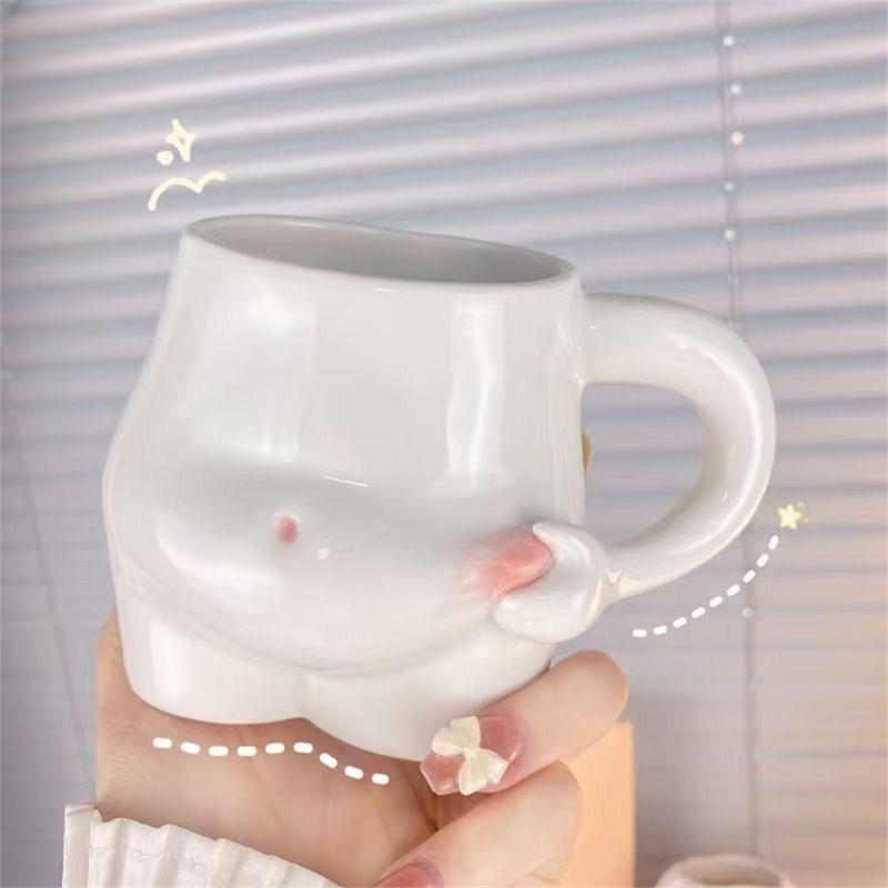 Kawaii Ceramic Mug Creative Pinch Belly Cute Coffee Milk Breakfast Cup Body Art Girls Funny Coffee Mugs Gifts