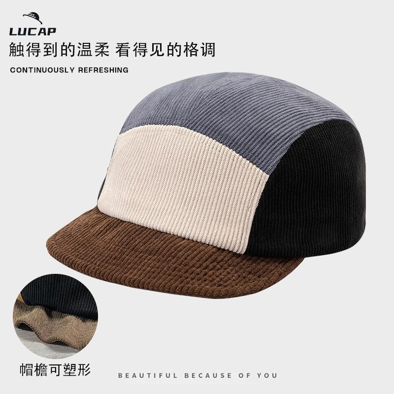 

Corduroy color matching baseball cap autumn and winter new aluminum silk brim showing face small light board baseball cap five caps adjustable чорний колір сірий
