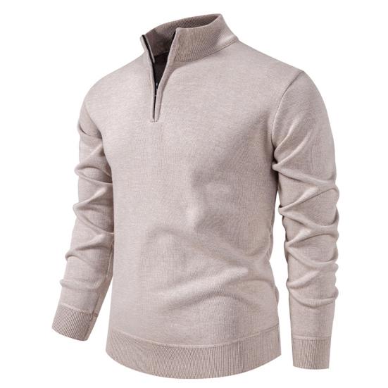 Men Sweatshirt Stand Collar Zipper Half Placket Long Sleeve Pullover Tops Solid Color