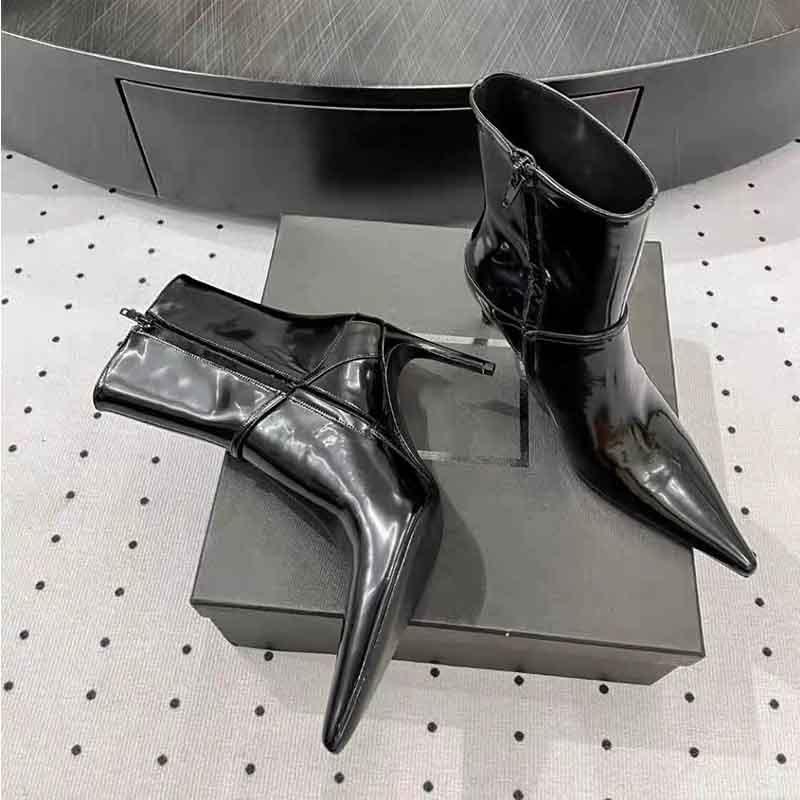 

Fashion Short Boots For Women, 2024 Autumn New Style, Side Zipper Short Boots, Leather Slim Women s Boots, Slim Heels, High-Heeled Boots 40 чёрный