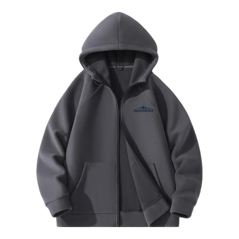 Jeanswest Men's Thickened Fleece Lined Hooded Zip-Up Jacket