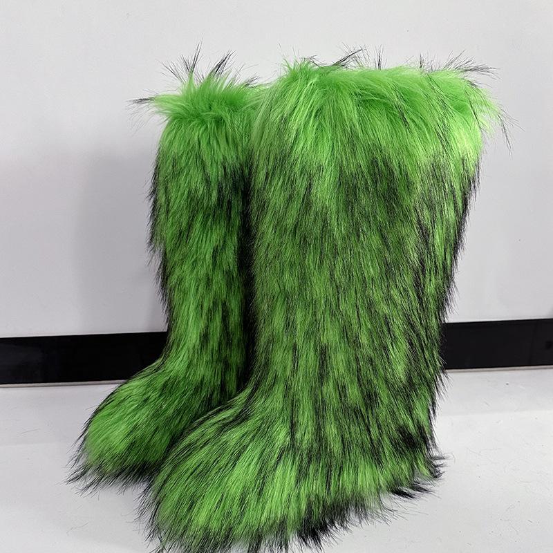 Huňaté kozačky Dlouhé vysoké zimní imitace liščí kožešiny huňaté sněhule Pánské a dámské zimní velké velikosti kožešinové nadkolenky