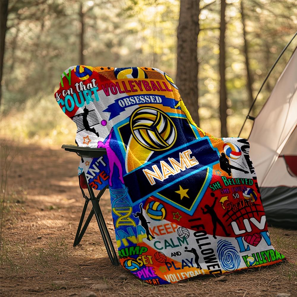 Volleyball Obsessed Customize Your Name Outdoor Blanket Comfortable Soft Lightweight Allseason Multipurpose Blanket For Travel Camping Picnics Sofa