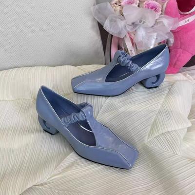 Sapatos de Verão Novos de Cano Baixo com Bico Quadrado e Boca Profunda Conjunto Costurado Antiderrapante Resistente ao Desgaste Sapatos de Salto